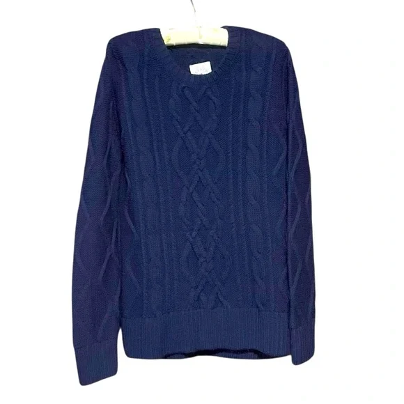 Boast Women's Chunky Fisherman Cable Wool Knit Crewneck Sweater Navy Size L - Picture 2 of 11